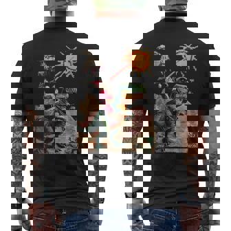 Christmas Santa Claus Rides Dinosaur Launches Laser Men's Back Print T-Shirt | Mazezy