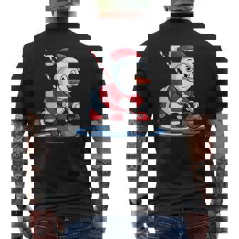 Christmas Santa Snowman Curling Player Winter Holiday Men's Back Print T-Shirt | Mazezy