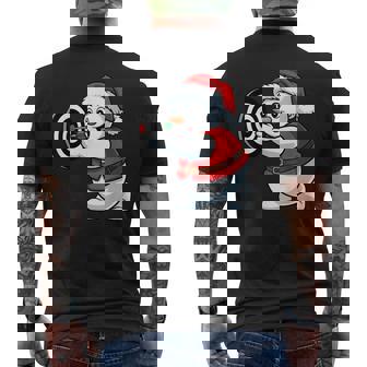 Christmas Santa Snowman Playing Darts Winter Holiday Men's Back Print T-Shirt | Mazezy