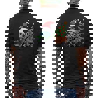 Christmas Tractor Tree And Santa Hat For Farmers & Kids Men's Back Print T-Shirt | Mazezy
