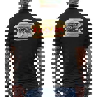 Classic Hot Dog With Ketchup Mustard Relish And Onions Men's Back Print T-Shirt | Mazezy