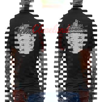 Cleveland Skyline Cityscape Baseball Retro Vintage Men's T-shirt Back Print - Monsterry