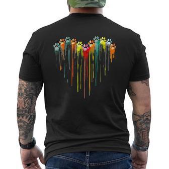 Colorful Dog Paw Heart Print Watercolors Painting Heart Dogs Men's T-shirt Back Print - Thegiftio UK