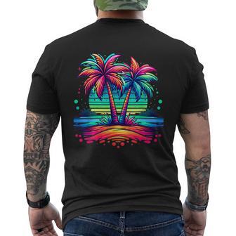 Colorful Palm Trees Beach Neon Beach Vacation Men's T-shirt Back Print - Thegiftio