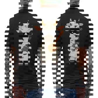 Cow Wearing Sunglasses Playing Sitar Sitarist Men's Back Print T-Shirt | Mazezy