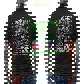 I Crushed 100 Days Of Preschool Monster Truck 100th Day Boys Men's Back Print T-Shirt | Mazezy