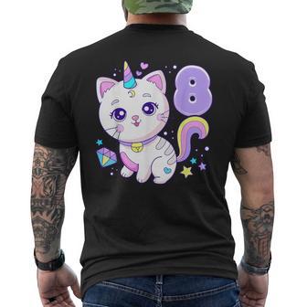 Cumpleaños Niña 8 Años Gato Unicornio 8º Cumpleaños Camiseta Hombre Estampado Espalda - Regaloses