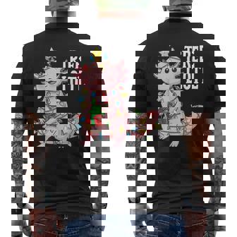 Cute Axolotl Wrapped In Christmas Lights Holiday Men's Back Print T-Shirt | Mazezy