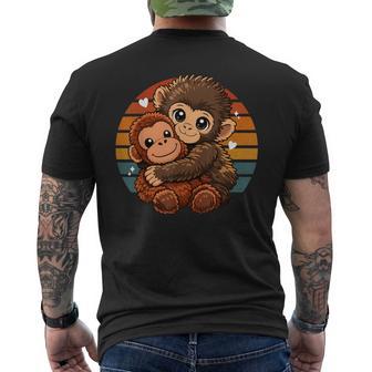 Cute Baby Monkey Hugging Plush Doll Toy Animal Lover Men's T-shirt Back Print - Thegiftio UK