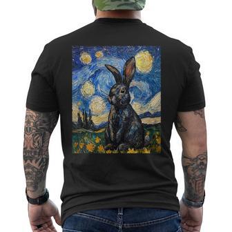 Cute Bunny Rabbit Van Gogh Style Starry Night Graphic Men's T-shirt Back Print - Monsterry