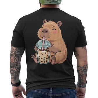 Cute Capybara Kawaii With Boba Bubble Tea Men's T-shirt Back Print - Thegiftio UK