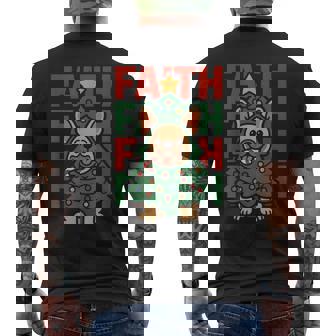 Cute French Bulldog Christmas Faith Tree Lights Men's Back Print T-Shirt | Mazezy