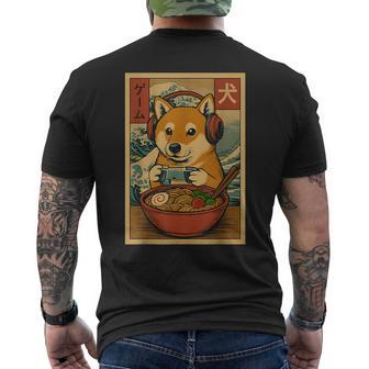 Cute Kawaii Gamer Shiba Inu Ramen Retro Japanese Gaming Men's T-shirt Back Print - Thegiftio
