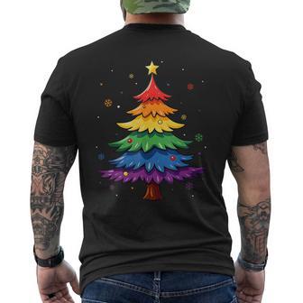 Cute LGBTQ Pride Rainbow Flag Gay Merry Christmas Tree X-Mas Men's Back Print T-Shirt | Mazezy