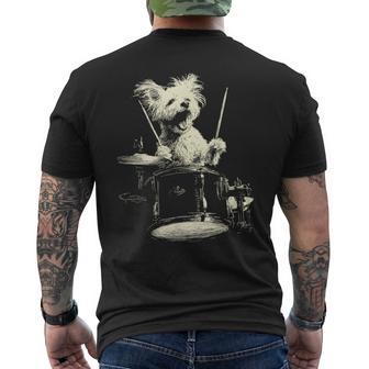 Cute Maltese Playing Drums Music Dog Drummer Graphic Men's T-shirt Back Print - Seseable