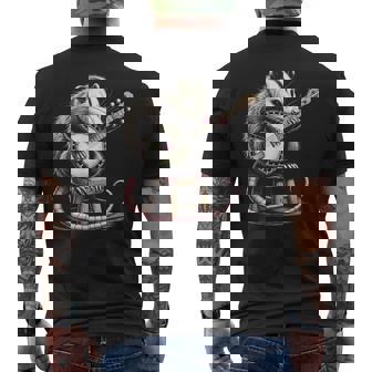 Cute Opossum Or Possum Playing The Banjo Instrument Men's T-shirt Back Print - Monsterry