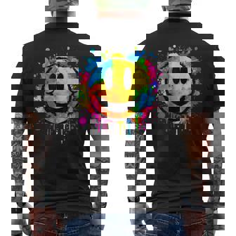 Cute Paint Splash Happy Smile Face 70s Tie Dye Smiling Men's Back Print T-Shirt | Mazezy