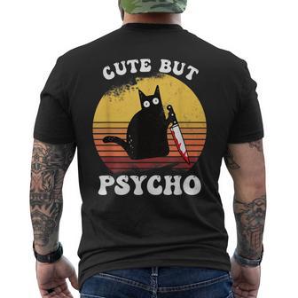 Cute But Psycho Cat Knife Lustigeserrücktes Katzen T-Shirt mit Rückendruck - Geschenkecke