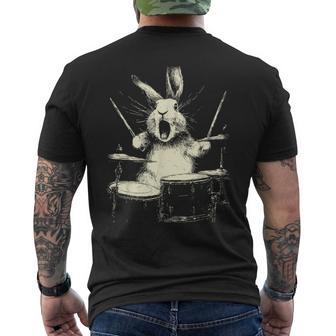 Cute Rabbit Playing Drums Music Animal Drummer Graphic Men's T-shirt Back Print - Seseable