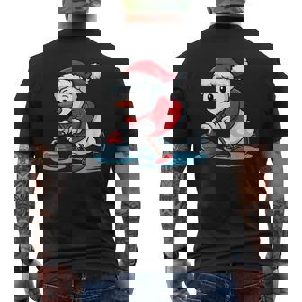 Cute Snowman Santa Hat Curling Player Christmas Winter Time Men's Back Print T-Shirt | Mazezy