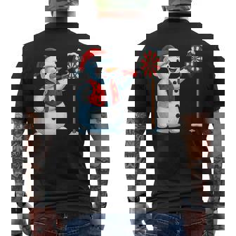 Cute Snowman Santa Hat Playing Darts Christmas Winter Time Men's Back Print T-Shirt | Mazezy