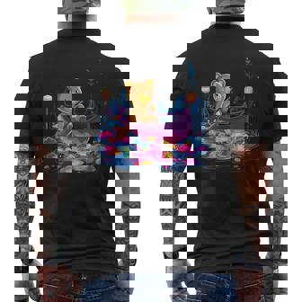 Cute Teddy Bear Canoeing Sparkling Lake Tank Top Men's Back Print T-Shirt | Mazezy