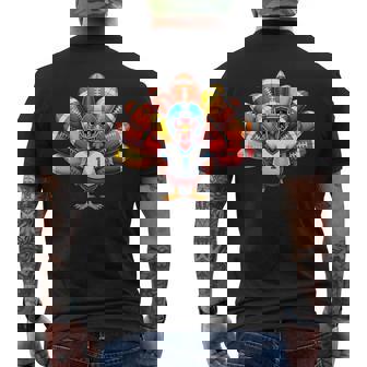 Cute Thanksgiving Turkey American Football Soccer Ball Men's Back Print T-Shirt | Mazezy