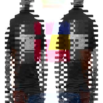 Denmark Romania Half Flag Danish Romanian Heritage Men's Back Print T-Shirt | Mazezy