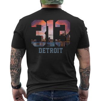 Detroit Michigan 313 Area Code Pride Skyline Men's T-shirt Back Print | Mazezy
