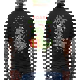 Dino T-Rex Holding Roar Merry Christmas Men's Back Print T-Shirt | Mazezy