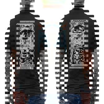 Doctorate Dissertation Phd Grad Tarot Card Skeleton Cat Men's Back Print T-Shirt | Mazezy