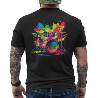 Drummer Drums Colorful Drumset Music Men's T-shirt Back Print - Thegiftio UK