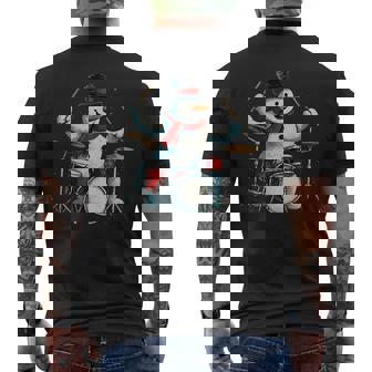 Drummer Snowman Christmas Musician Drums Percussionist Music Men's Back Print T-Shirt | Mazezy