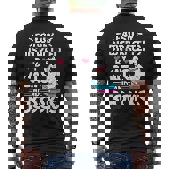 Easily Distracted By Cats And Books Cute Cat And Book Lovers Men's T-shirt Back Print - Thegiftio