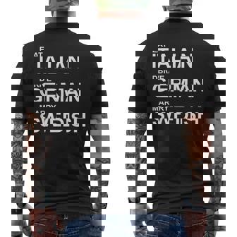 Eat Italian Drive German Marrywedish ユーモラスな言葉 メンズTシャツ バックプリント - Kawaiitshirt