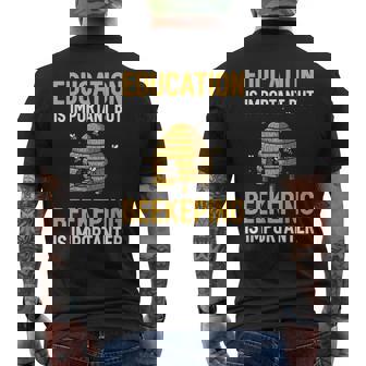 Education Is Important But Beekeeping Is Importanter Men's Back Print T-Shirt | Mazezy