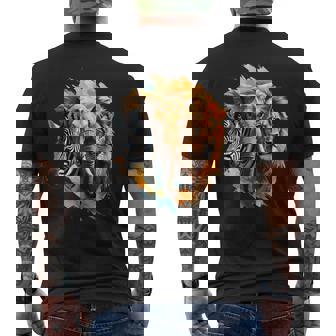 Elephant Lion & Zebra – African Wildlife Portrait Men's Back Print T-Shirt | Mazezy