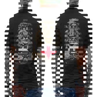England Flag Lion Heart England Pride England Roots Men's T-shirt Back Print - Monsterry