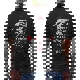 Evil Grim Reaper Death Upside Down Inverted Cross Repent Tank Top Men's Back Print T-Shirt - Monsterry