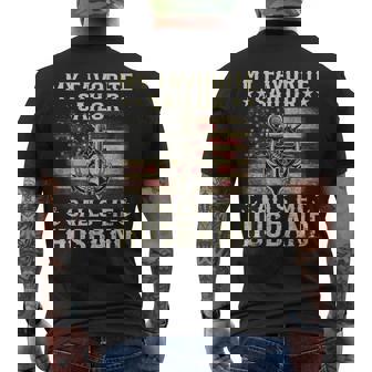 My Favorite Sailor Calls Me Husband Flag US Family Matching Men's Back Print T-Shirt | Mazezy