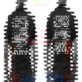 My Favorite Soccer Player Calls Me Momma US Flag Men's Back Print T-Shirt | Mazezy