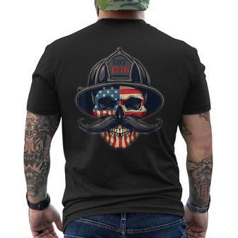 Firefighter Skull Mustache Fire Fighter Fireman Usa Flag Men's T-shirt Back Print | Seseable UK
