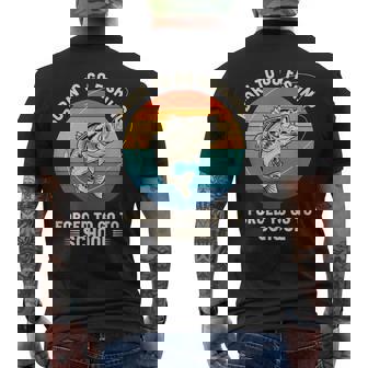 Fish Born To Go Fishing Forced To Go To School Retro Bass Men's Back Print T-Shirt | Mazezy