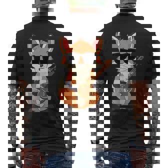 Fox Wearing Sunglasses Playing Sitar Sitarist Tank Top Men's Back Print T-Shirt | Mazezy