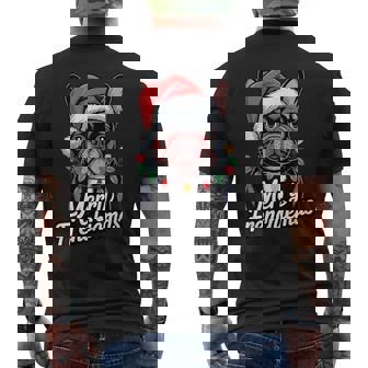 French Bulldog Merry Frenchiemas Santa Hat Christmas Pet Fun Men's Back Print T-Shirt | Mazezy