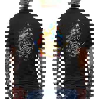 French Horn Instrument On Colorful Painted French Horn Men's T-shirt Back Print - Thegiftio