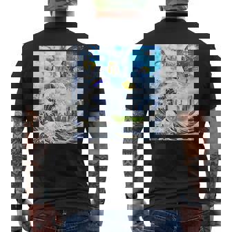 Frutiger Aero Aesthetic Tech Great Wave Of Kanagawa Fishes Men's T-shirt Back Print | Mazezy