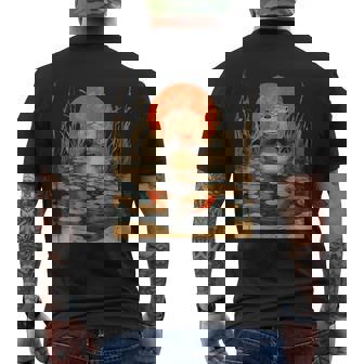 Full Moon Otter Tasting Tea In The Pond Print Men's Back Print T-Shirt | Mazezy