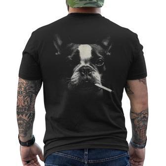 Boston Terrier Dog Smoking With Cigarette Men's T-shirt Back Print | Mazezy