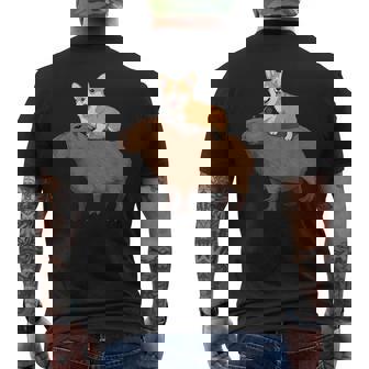 Corgi Riding Capybara Men's T-shirt Back Print - Monsterry
